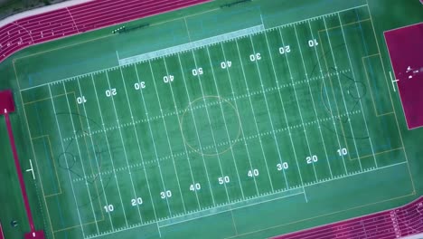 Top-Down,-Birds-Eye-View,-Artificial-Turf-Foodball-Field-At-The-Statesman-Community-Stadium,-William-Penn-University,-Iowa