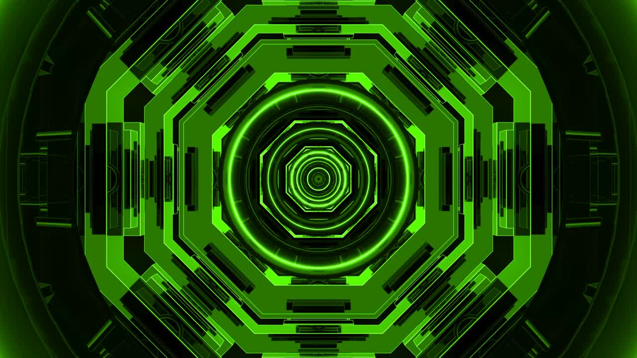 Sfondo a tunnel circolare geometrico astratto verde in loop