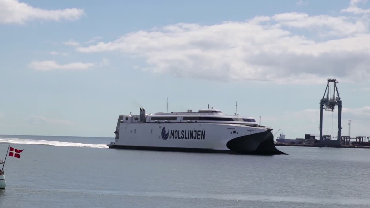 Ferry arriving at port in Denmark