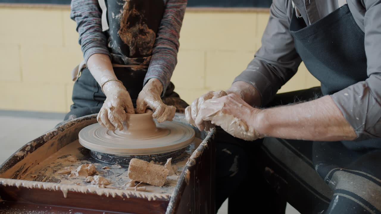 Child and Senior Learning Pottery