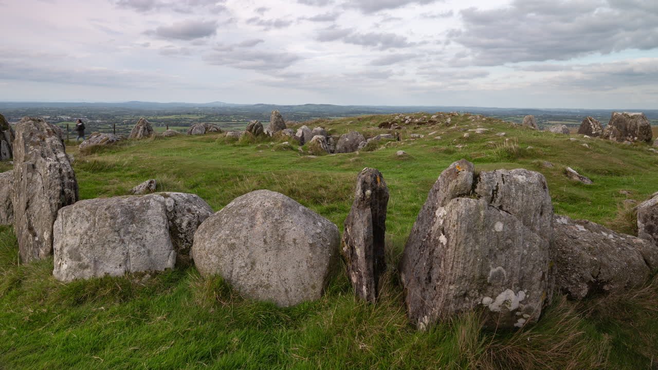 Time lapse of the Megalithic Loughcrew Cairns stone circle in Ireland, also known as Slieve na Cailleach, National Monument