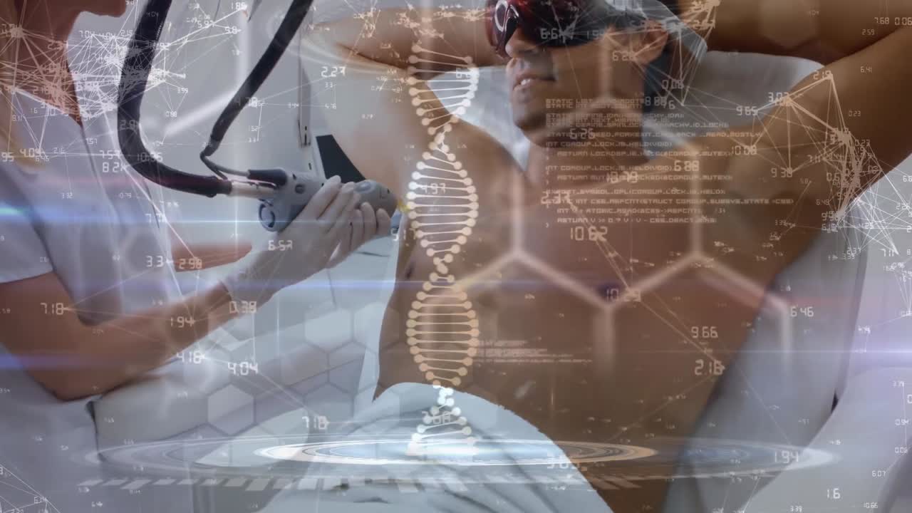 레이저 치료 중에 다양한 남성 환자와 여성 의사에 대한 dna와 공식의 애니메이션