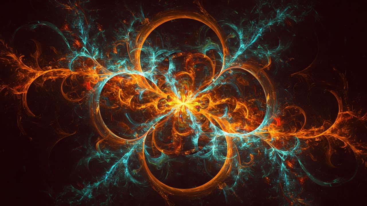 A Captivating Display of Fractal Art: Vivid Swirls of Orange and Blue Emerge from the Dark Background, Creating a Stunning Visual Experience in Two Unique Frames