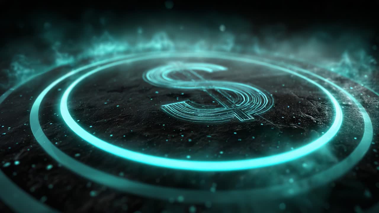 A Glowing Dollar Symbol Surrounded by Energetic Effects, Highlighting Financial Significance and Digital Economy in a Futuristic Setting