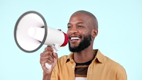 megaphone, speaker and a man talking in studio