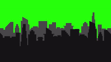 animación de la silueta de una ciudad moderna. paisaje de la ciudad. pantalla verde. 4k.