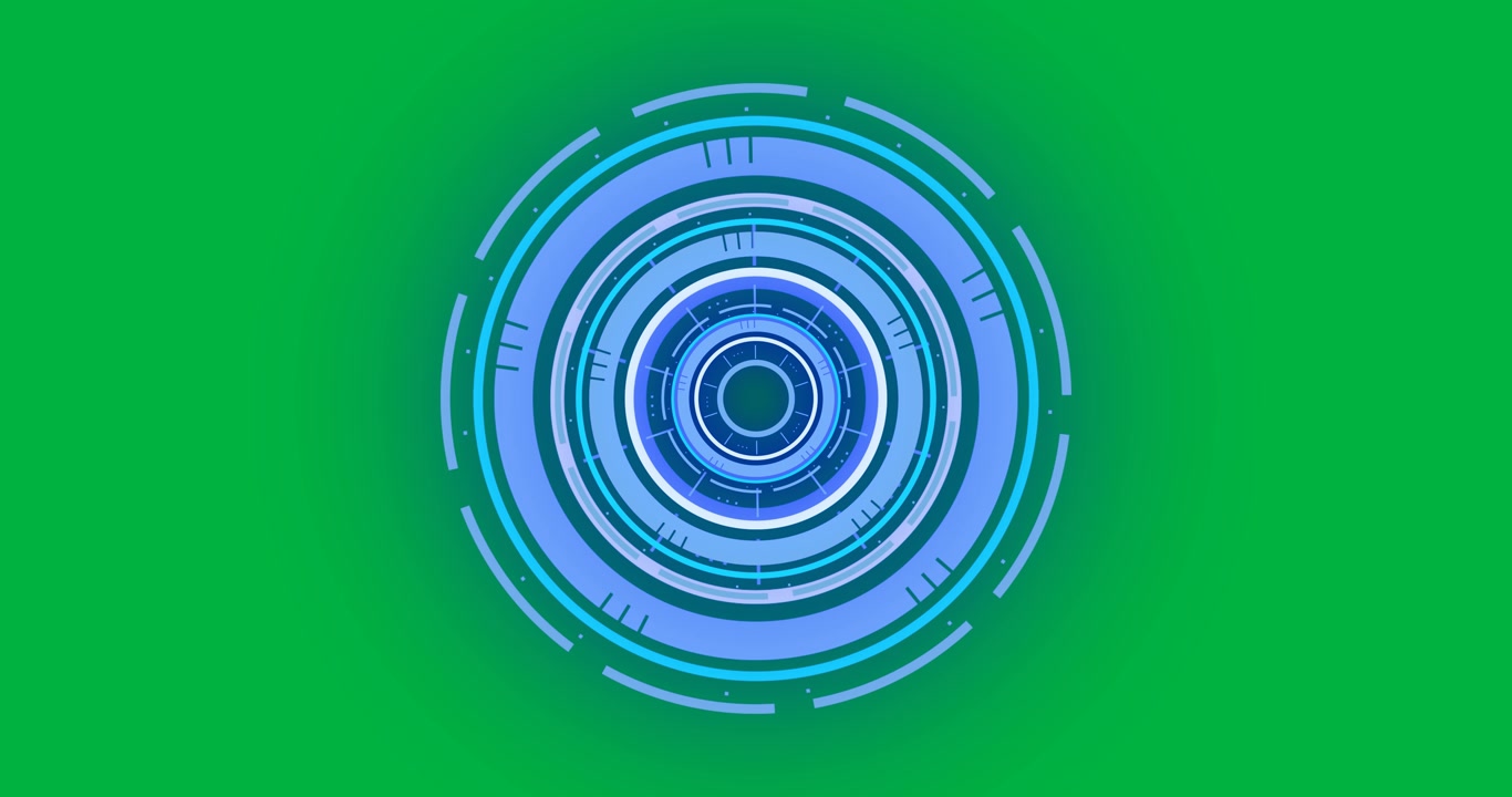 Animación de un escáner azul y verde explorando y girando sobre fondo negro