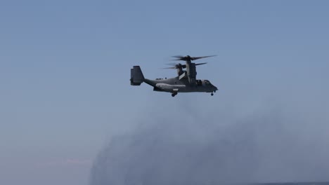 military osprey aircraft performing aerial maneuvers