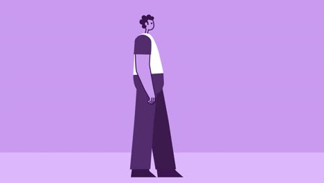 estilo púrpura hombre carácter plano ciclo de caminata. animación de bucle aislado con canal alfa
