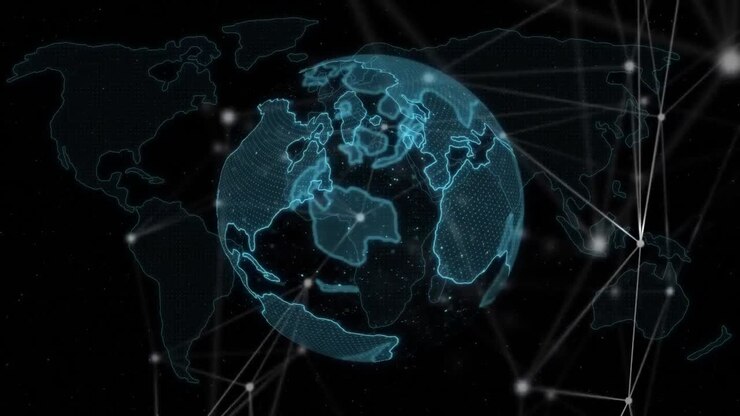 Animation of globe of network of connections over black background