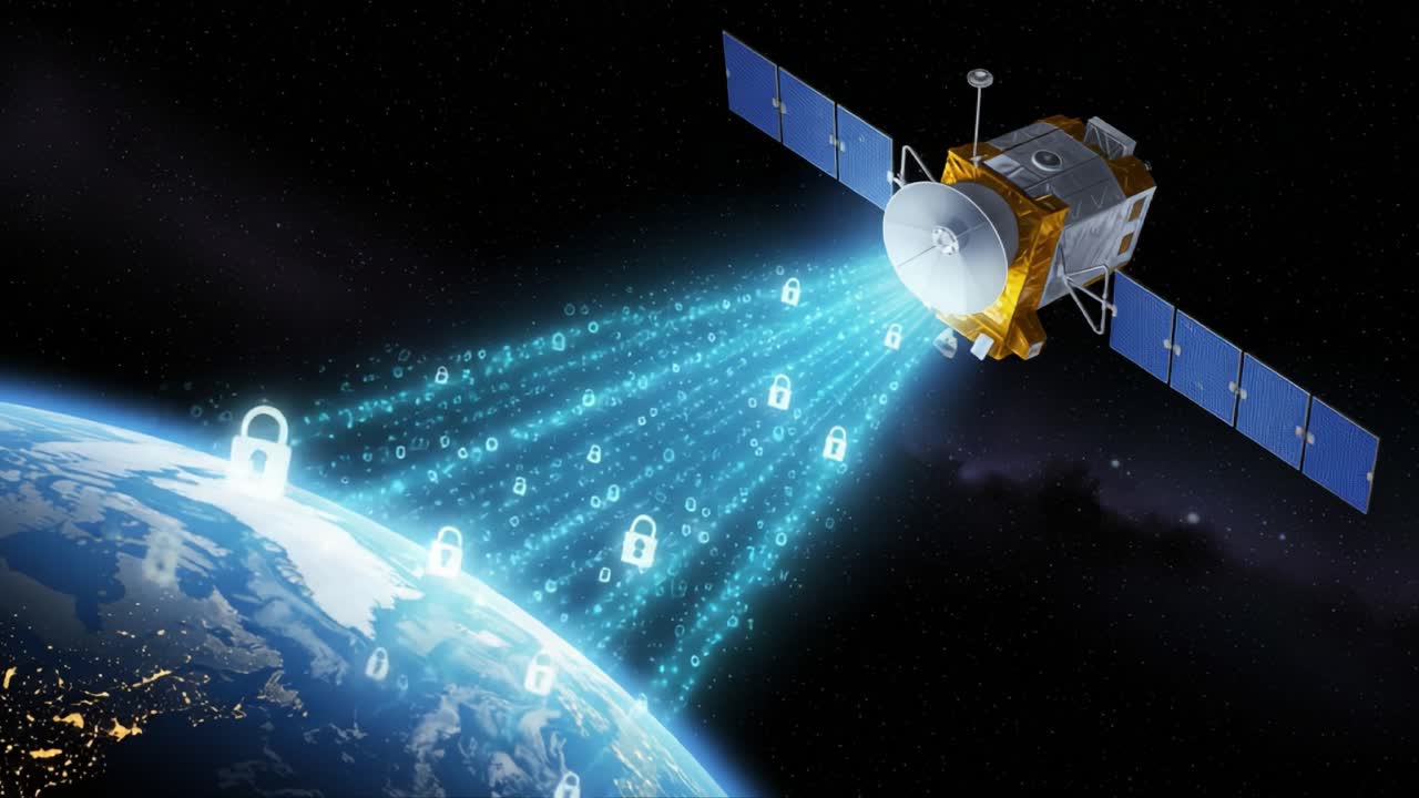 Satellite Transmitting Secure Data to Earth