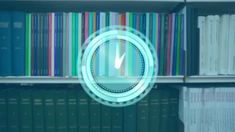 Animation-of-clock-ticking-over-books-on-shelves