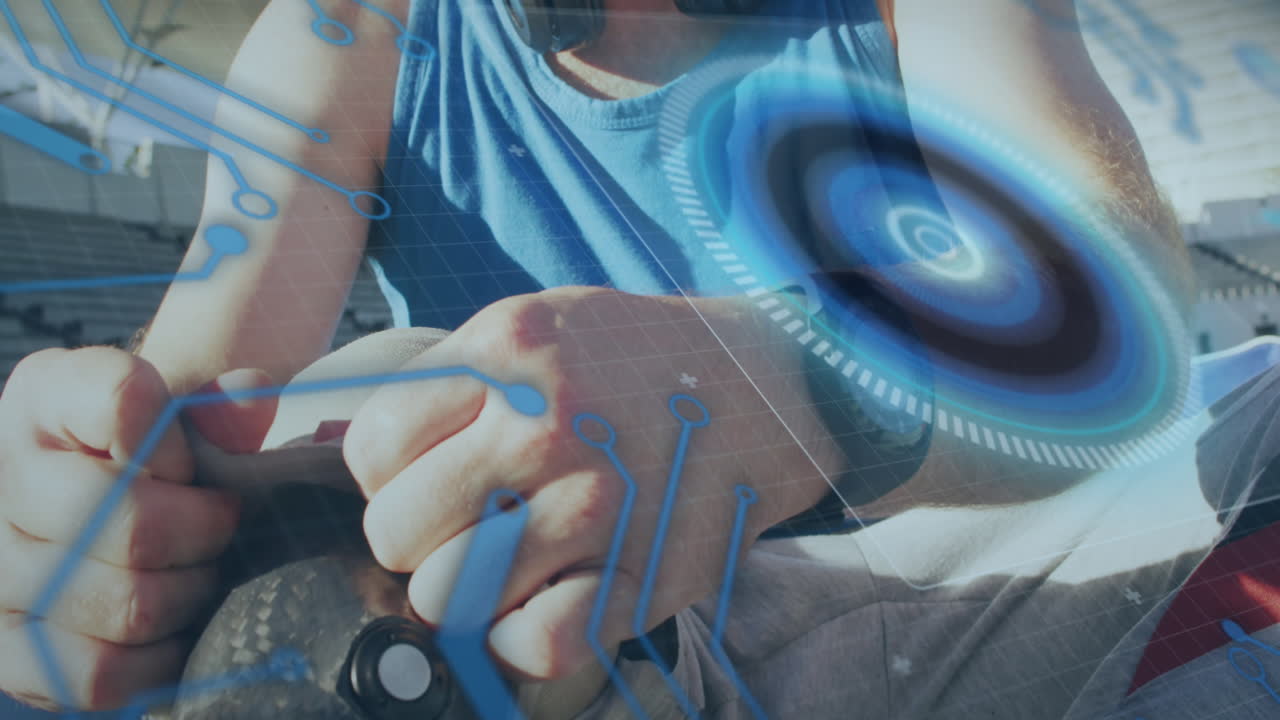 장애인 백인 스포츠맨에 대한 데이터 처리 애니메이션