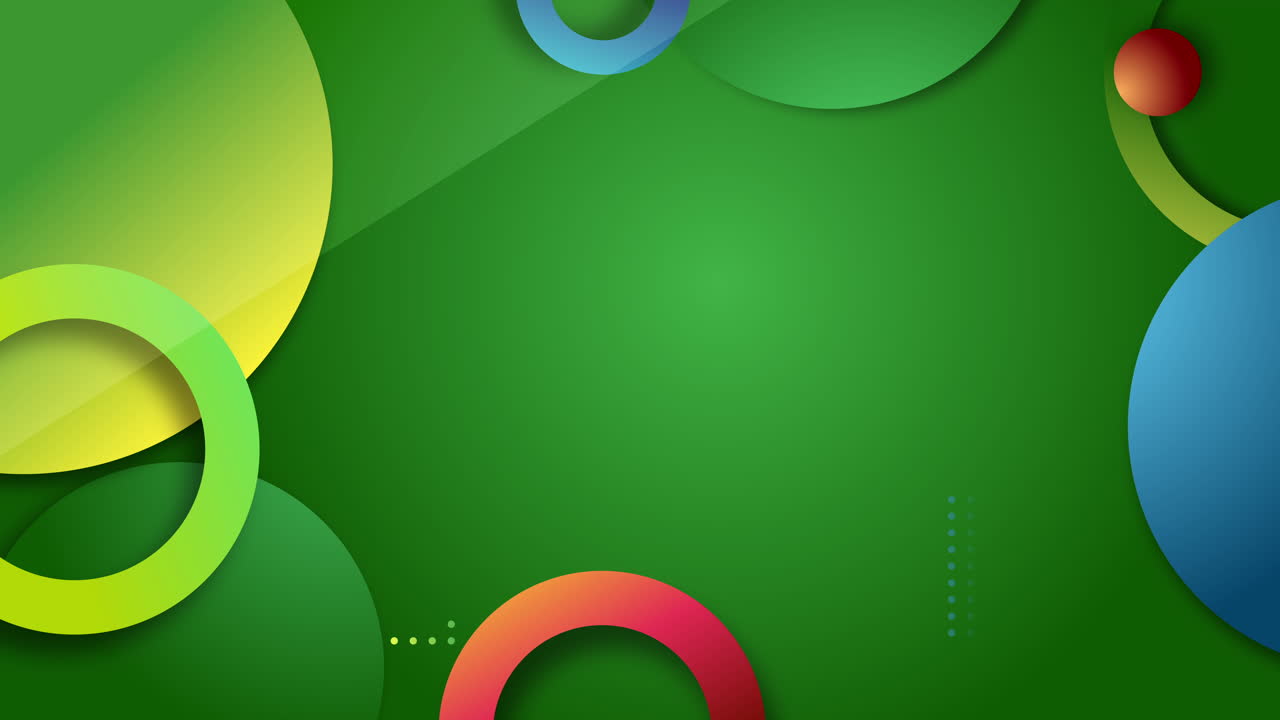 Colorful geometric animated green background with circular moving figures. Looped motion graphics. Corporate modern abstract poster with space for text.