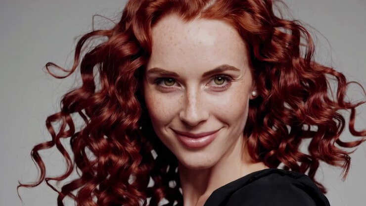 Donna con i capelli rossi ricci