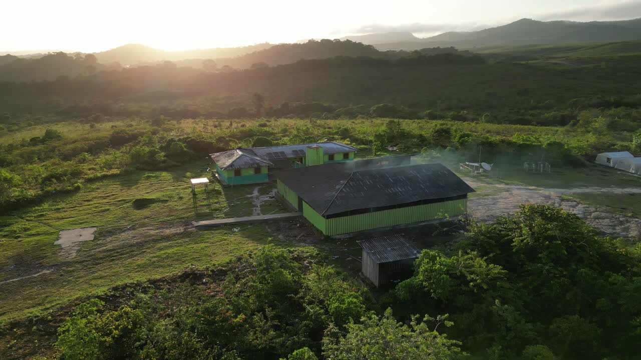 Closer overview of the government health facilities (Pólo Base) at Yanomami´s Surucucu Airport approach in Roraima, Brazil, during the beginnings of the emergency relief efforts in March 2023