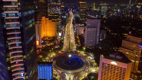 jakarta city night illumination jakarta city main traffic street fountain circle aerial panorama 4k indonesia