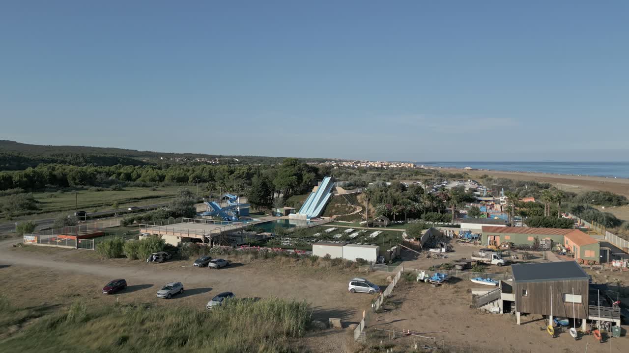 Aerial View of a Water Park on the Beach