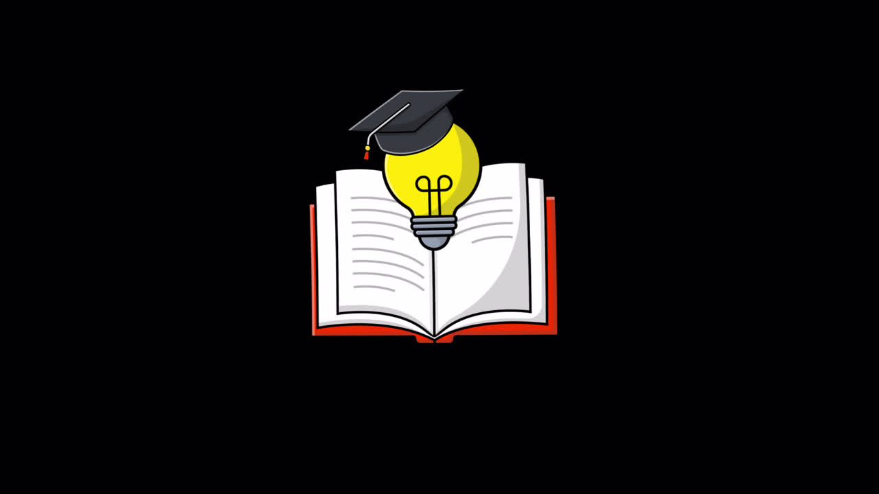 Animated Book with Lightbulb and Graduation Cap for Education Concept