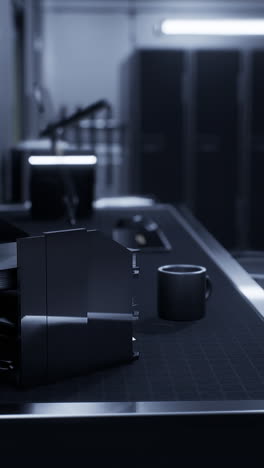 dark modern office workspace with coffee mug