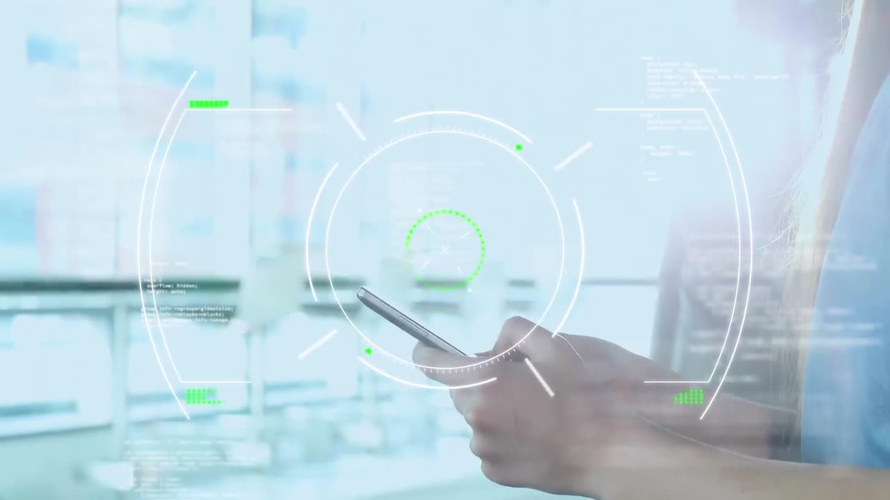 스마트 폰을 사용하는 백인 여성에 대한 스캔 스 ⁇ 의 애니메이션