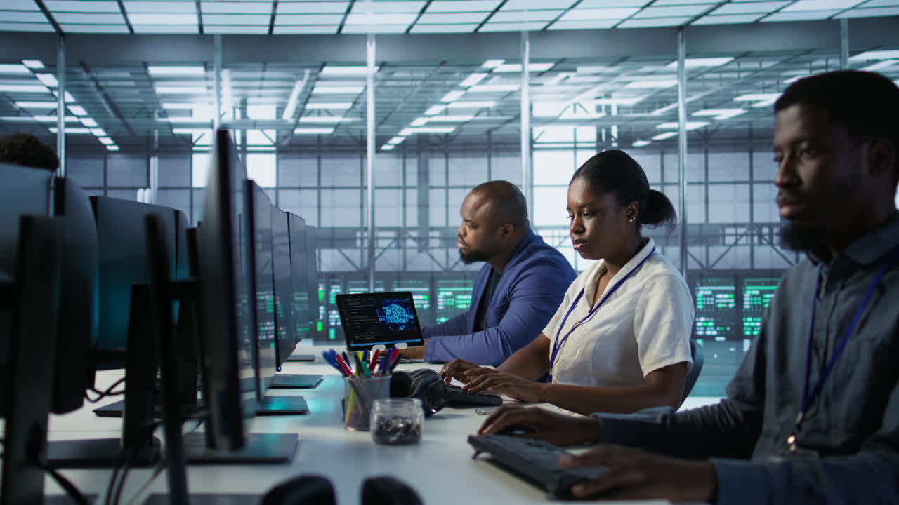 personal de monitoreo de datos en la sala del servidor