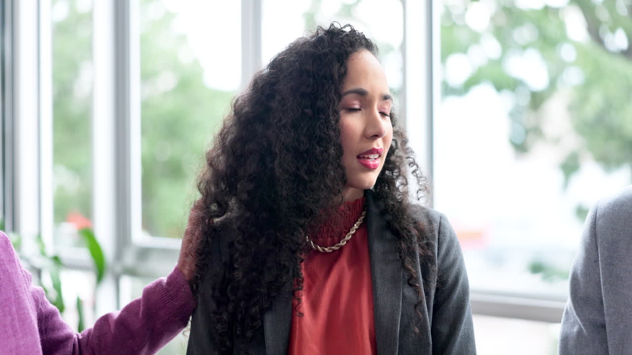 Counseling, support and business woman in group