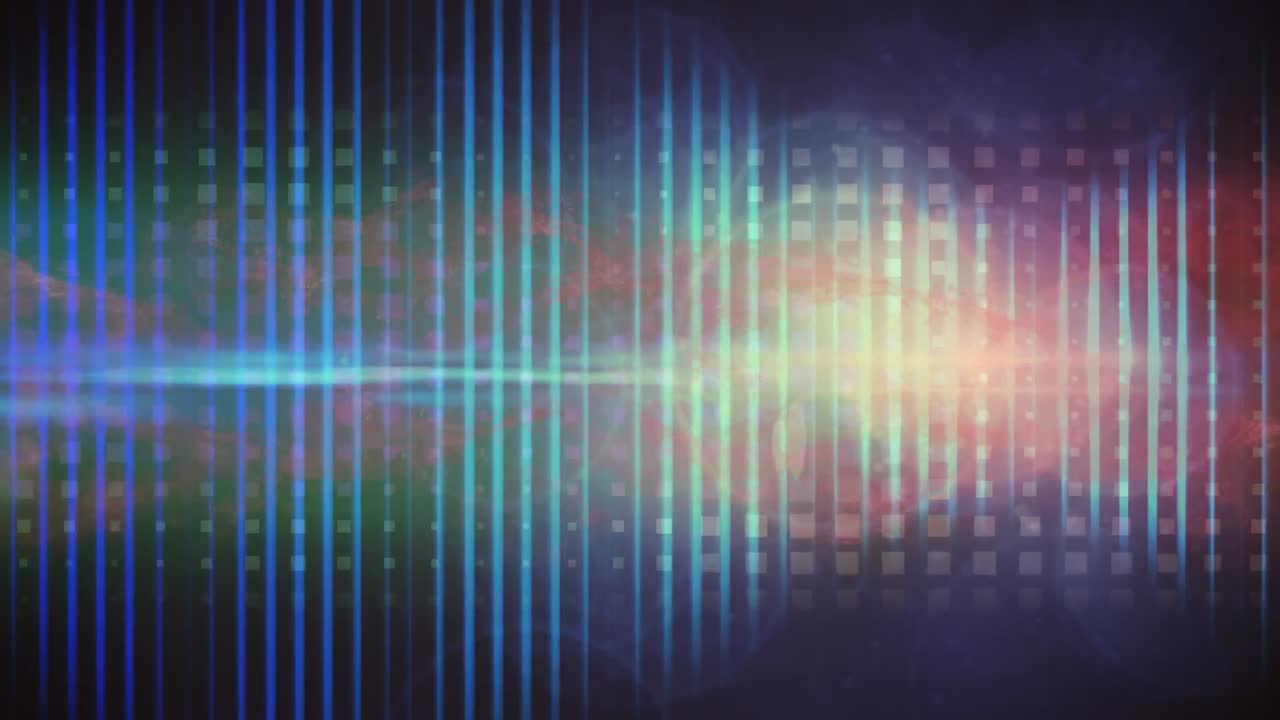 animazione digitale dell'onda digitale rossa su tracce di luce blu su sfondo nero