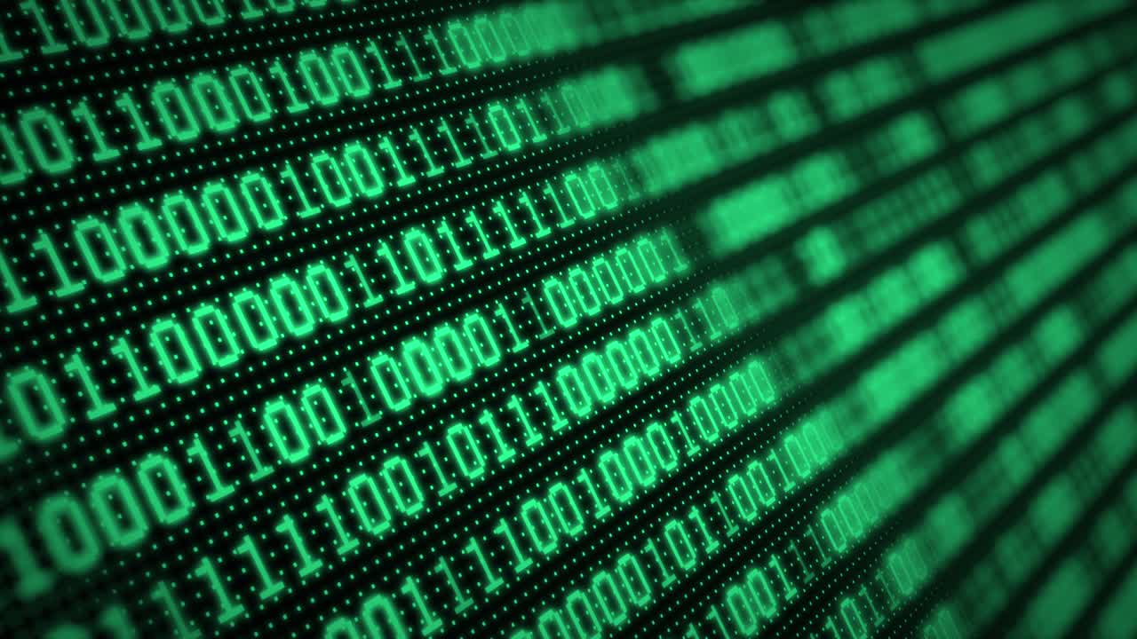 3D Futuristic digital data code green color display screen