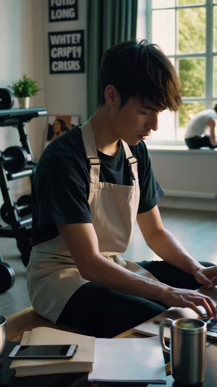 Ung mand, der arbejder hjemmefra