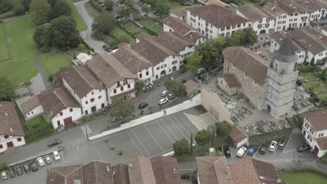 Ainhoa-small-village-with-Church-of-Our-Lady-of-Assumption,-Pyrenees-Atlantiques,-Nouvelle-Aquitaine-in-France