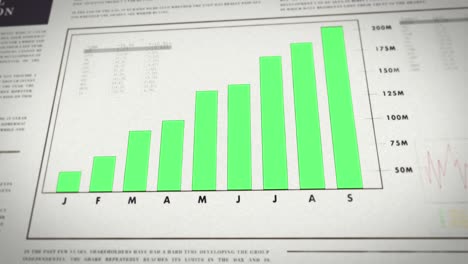 newspaper with a chart showing positive development