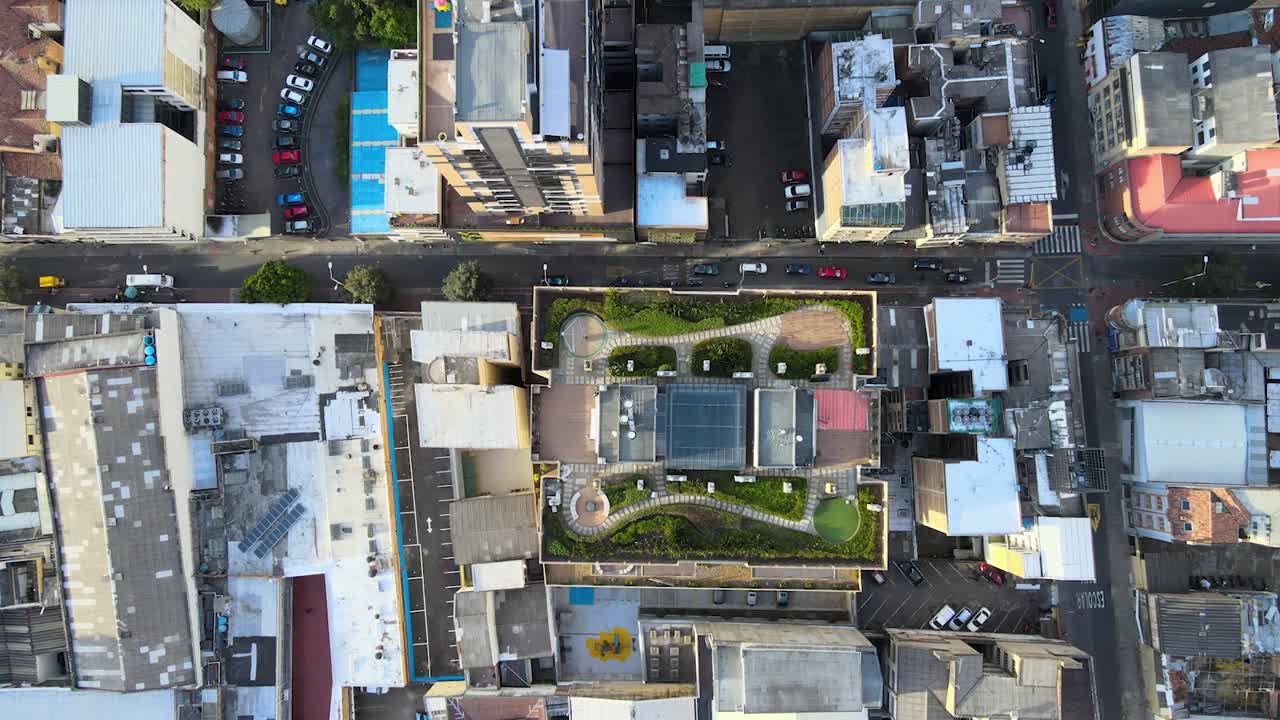 Cenital view of a rooftop garden in Bogot&aacute;, Colombia