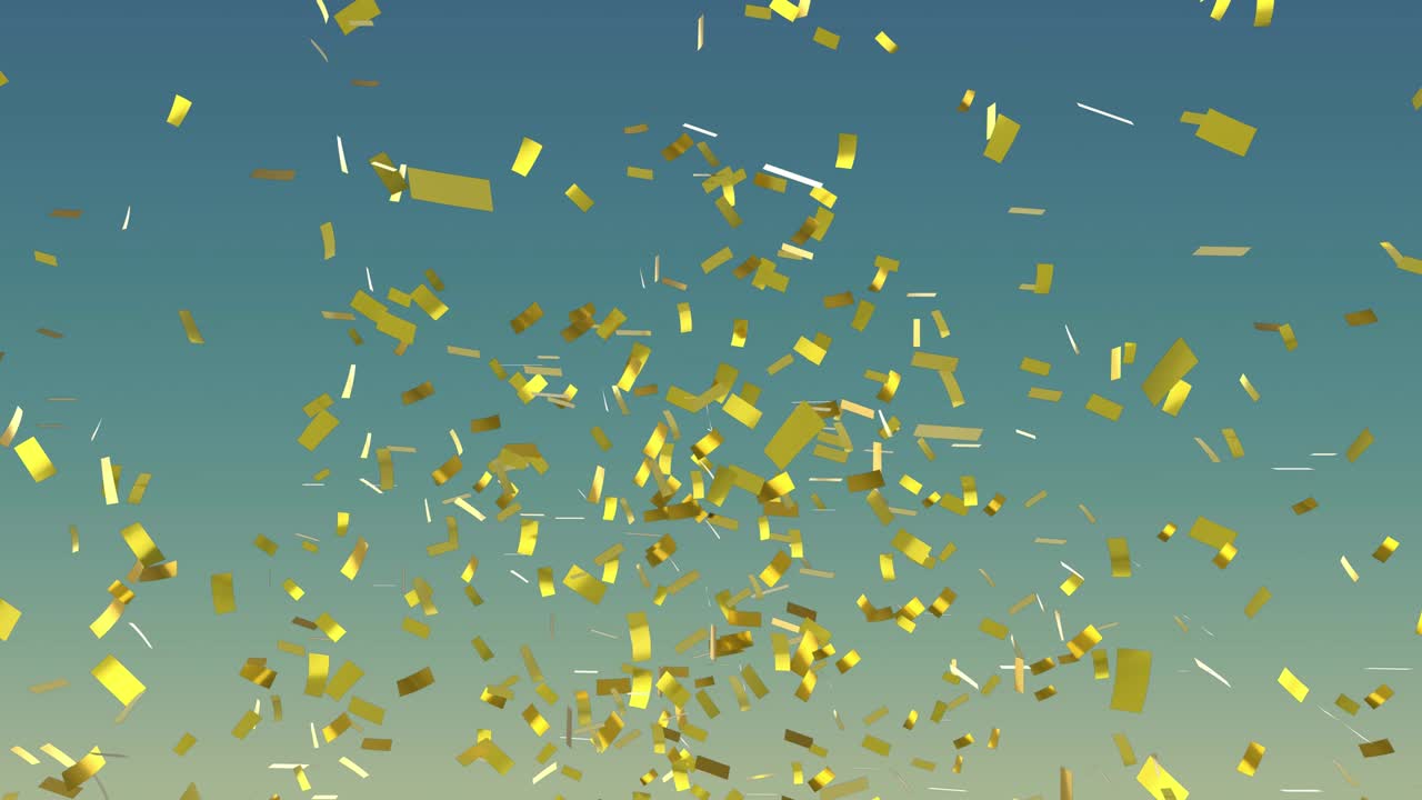 Animation of confetti falling over gradient blue background