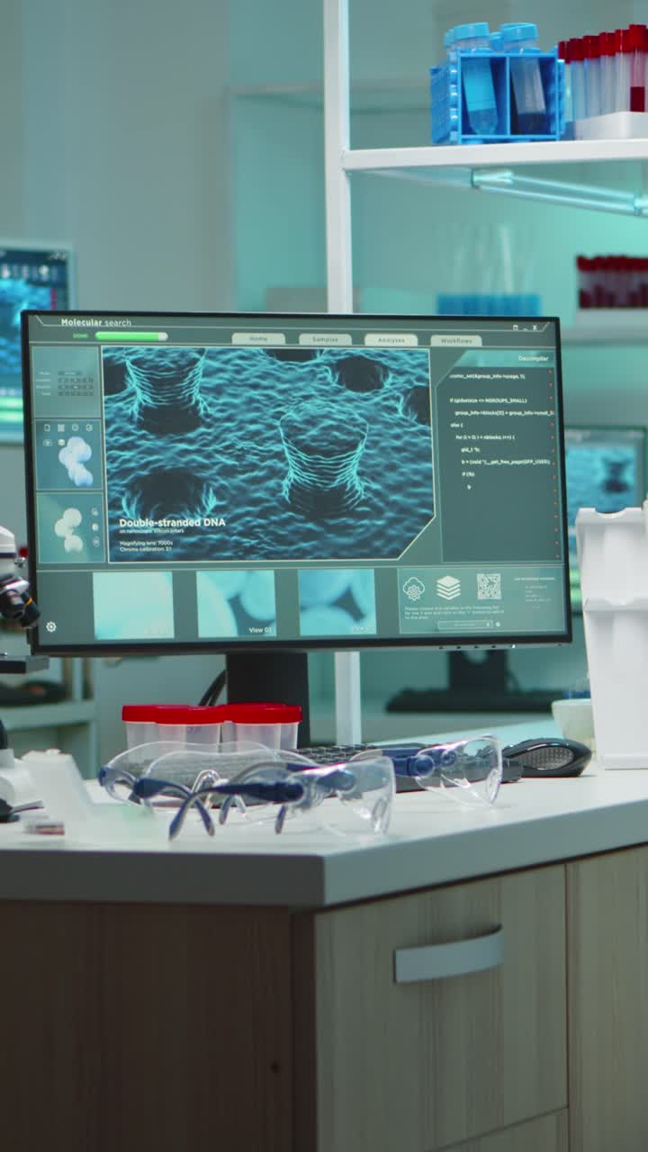Vertical video: Empty laboratory modernly equipped with nobody in it