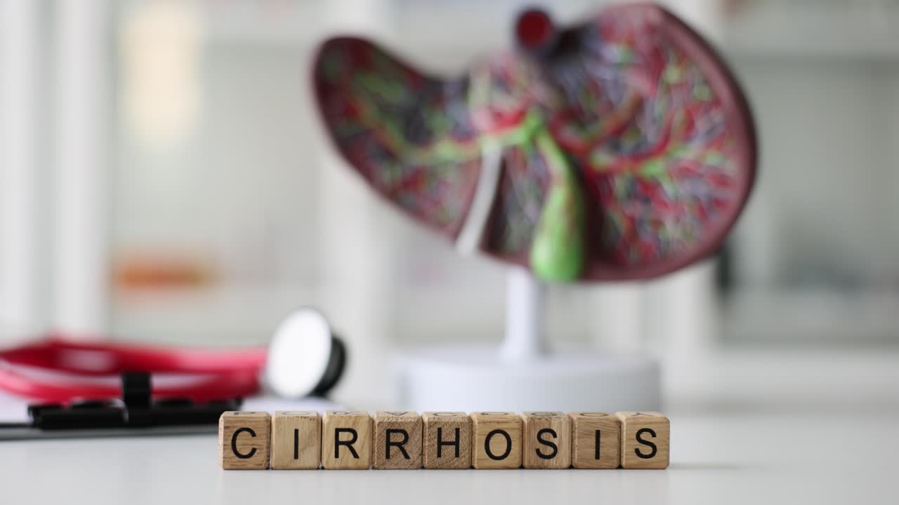 Cirrhosis concept with medical liver model and stethoscope