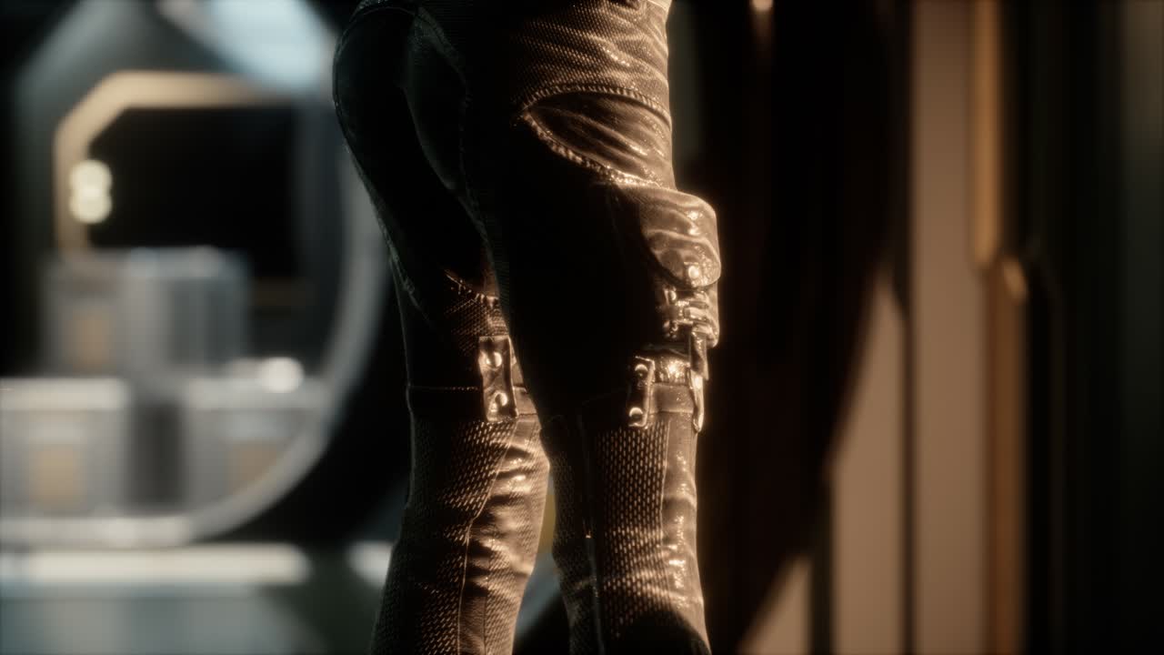 mujer steampunk en una nave espacial futurista