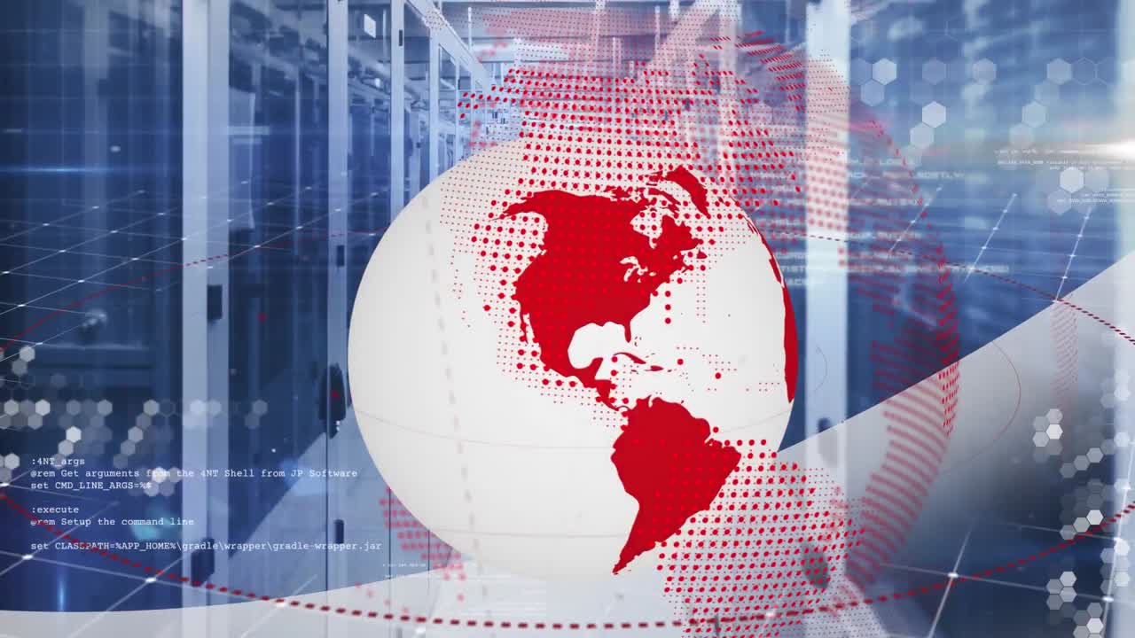 지구의 애니메이션과 컴퓨터 서버를 통한 데이터 처리