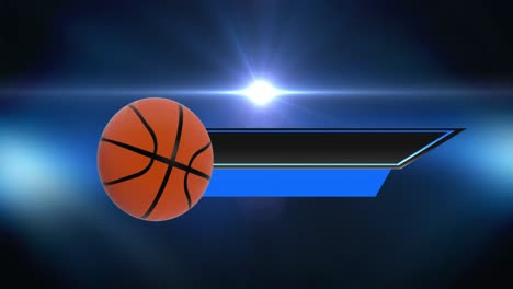 digital animation of sports logo for game events with basketball icon against spot of light