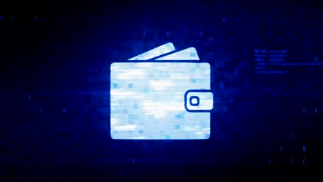 wallet purse card holder symbol digital pixel noise error animation.