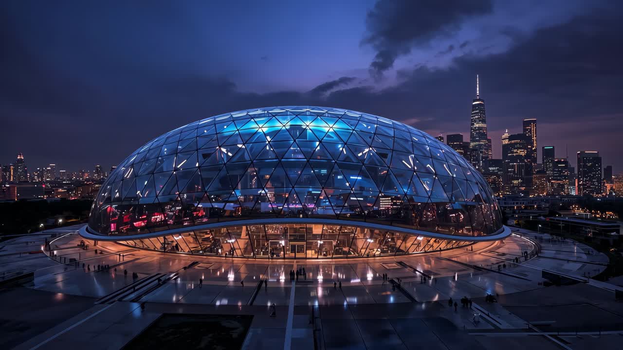 Night Cityscape with Glass Dome Architecture