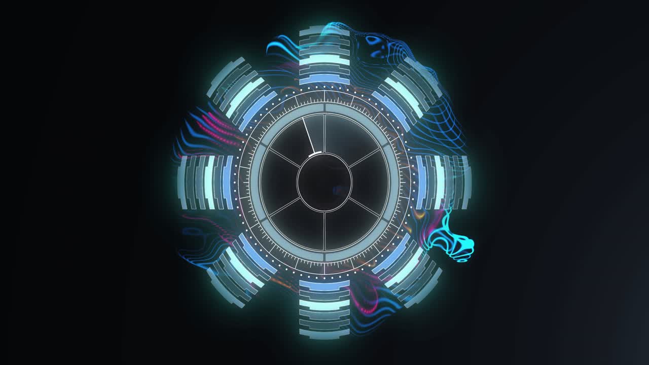 HUD taking startup pulse inner wedge rotating, outer bars pulsing ribbons wrapping showing progress