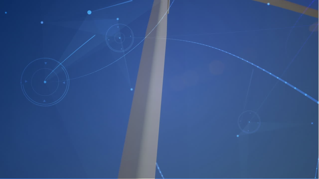 풍차 근처에 서서 스마트폰으로 대화하는 남성 건축가에 대한 연결 네트워크의 애니메이션