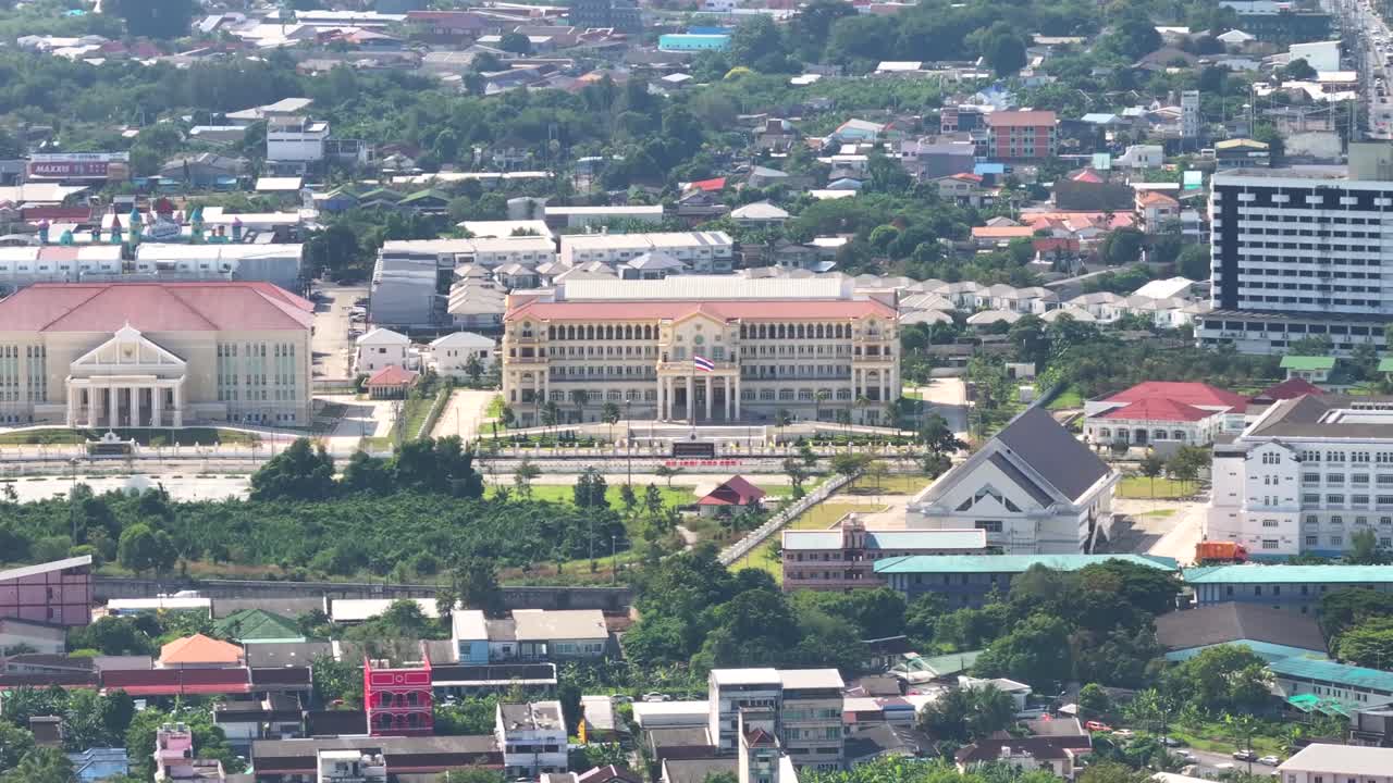 Phuket city courthouse and government office building. Aerial drone close up. Thailand cityscape.