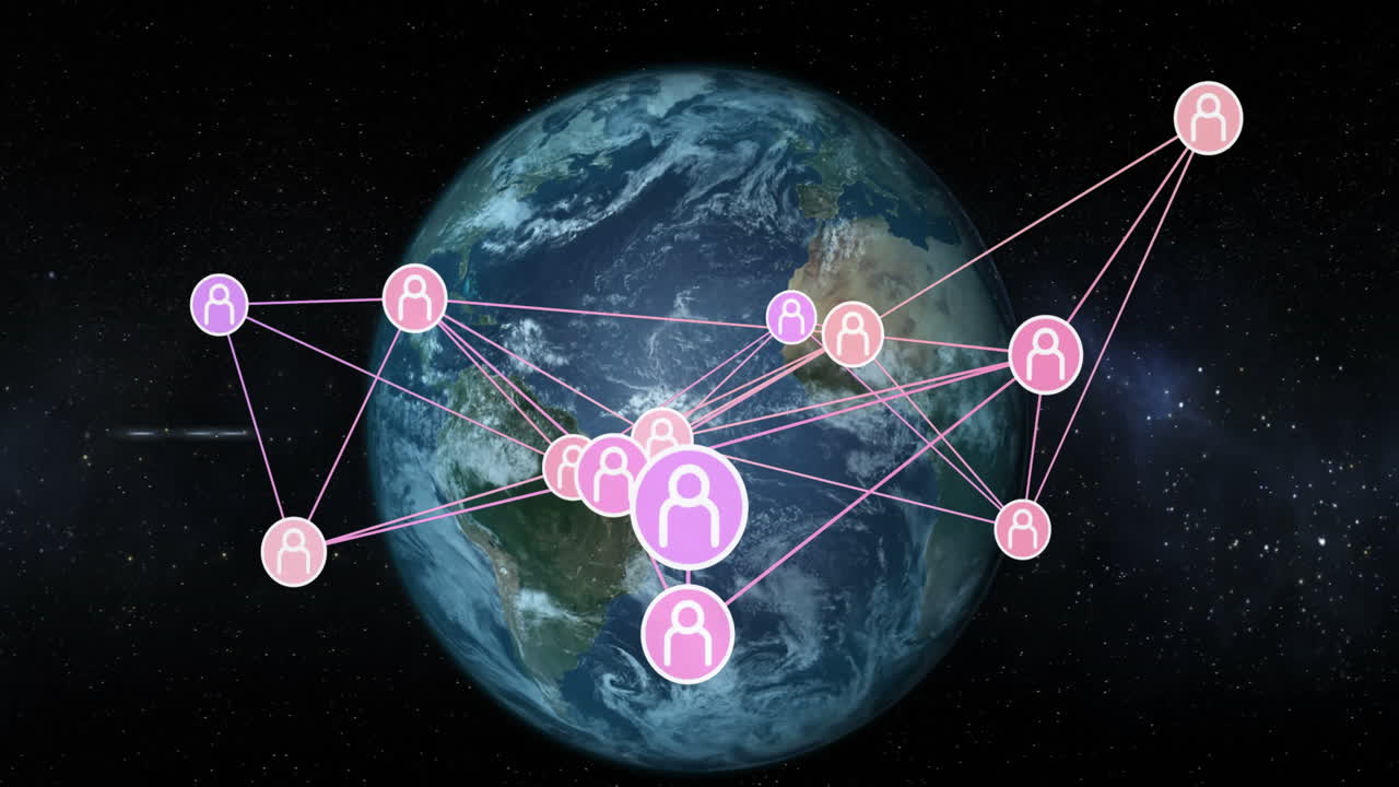 animación de la red de conexiones con iconos en todo el mundo