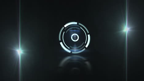 animación de círculos blancos, líneas y reloj moviéndose sobre fondo negro