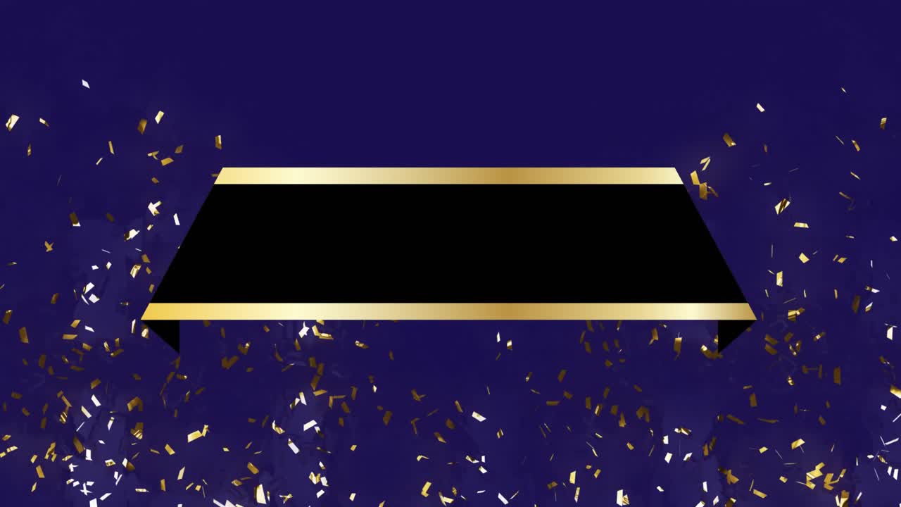 파란 바탕에 콘페티 위에 복사 공간과 함께 검은 모양의 애니메이션