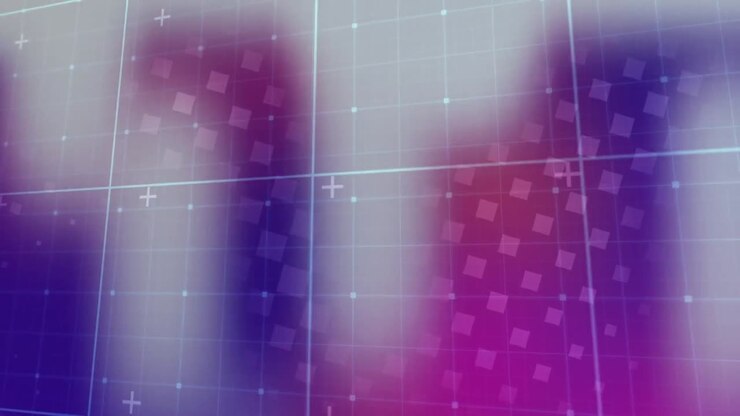 Animation of glowing data processing with markers over grid