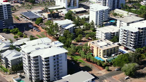 aerial drone flying over roof tops of buildings infrastructure hotels apartment units