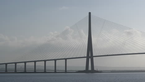 emblematic bridge of pont de normandie from the side in honfleur, france